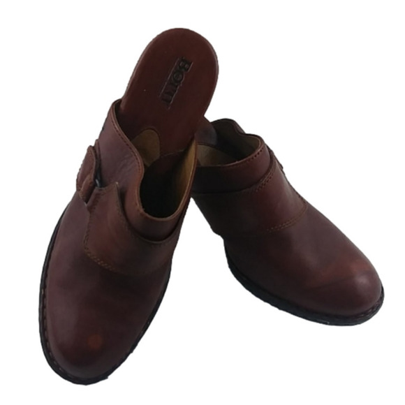 Born Handcrafted Footwear Brown Leather Upper Almond Toe Blocked Heel Clog Shoe - Picture 1 of 14